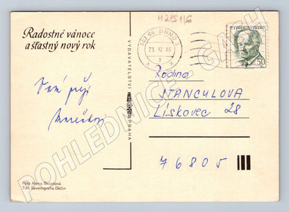 Pohlednice vánoční motiv jablka ořechy 1983 (M25116)