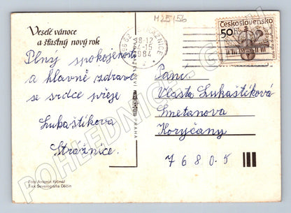 Pohlednice Vánoční motiv svíčky a ořechy 1984 (M25156)
