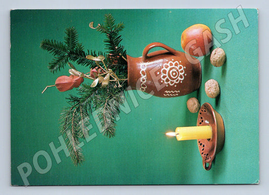 Pohlednice Vánoční zátiší se svíčkou 1982 (M25158)