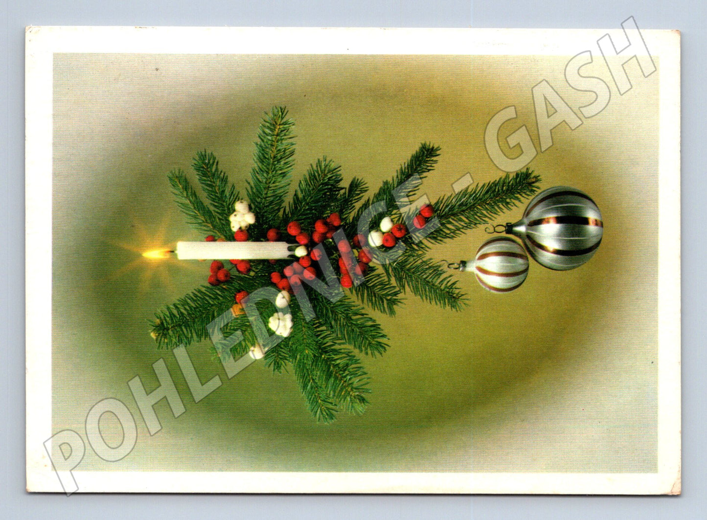 Pohlednice Vánoční jehličí svíčka baňky 1991 (M25166)