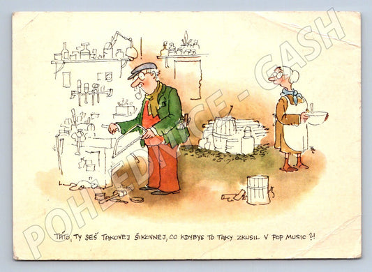Vladimír Renčín 1982 Dad and pop music funny drawing (M2517)