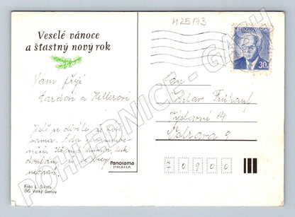 Pohlednice Vánoční zimní krajina chalupa 1970s (M25173)