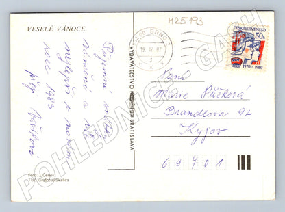 Pohlednice Vánoční svíčka a jehličí 1987 (M25193)