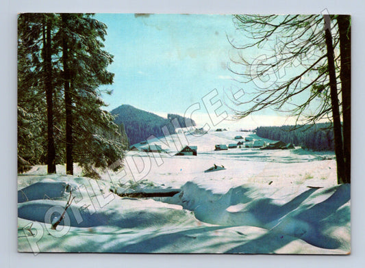 Pohlednice zimní krajina s vesnicí 1973 (M25223)