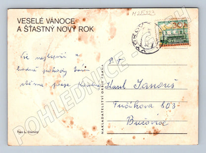 Pohlednice zimní krajina s vesnicí 1973 (M25223)