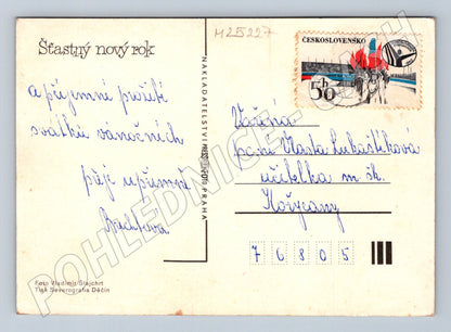 Pohlednice zimní krajina les sníh Šťastný nový rok 1978 (M25227)