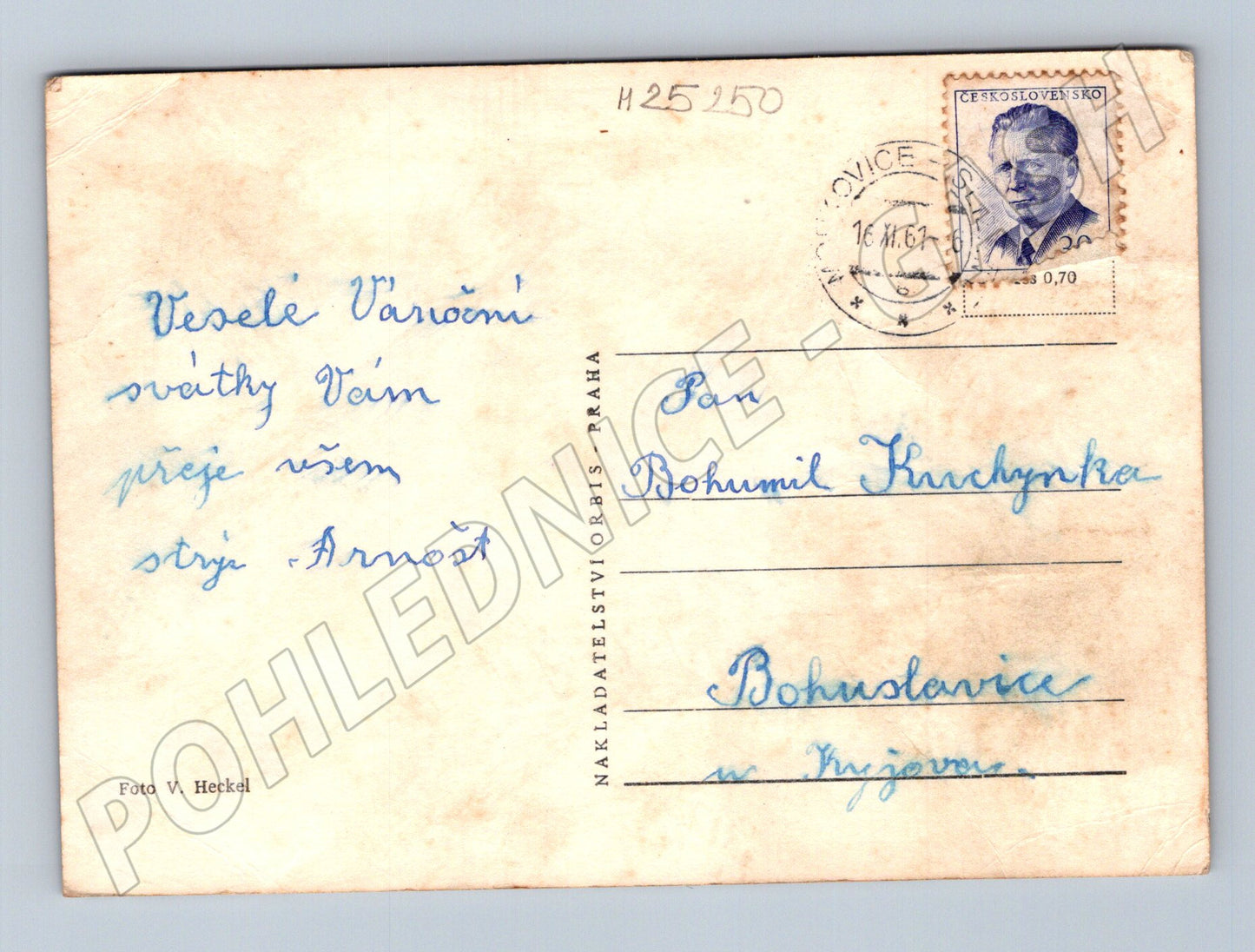 Pohlednice lyžování zimní motiv Vánoce 1967 (M25250)