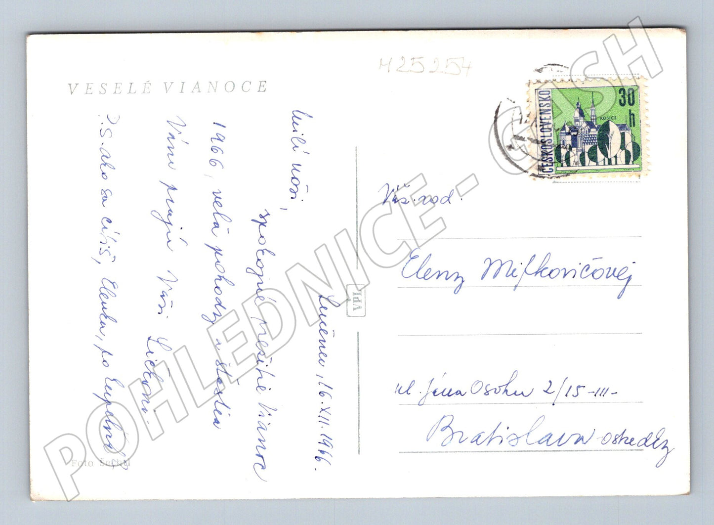 Pohlednice Slovensko zimní krajina s chalupou 1966 (M25254)