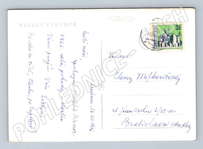 Pohlednice Slovensko zimní krajina s chalupou 1966 (M25254)