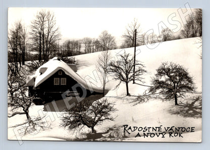 Pohlednice zimní chalupa Vánoce Nový Rok 1967 (M25258)