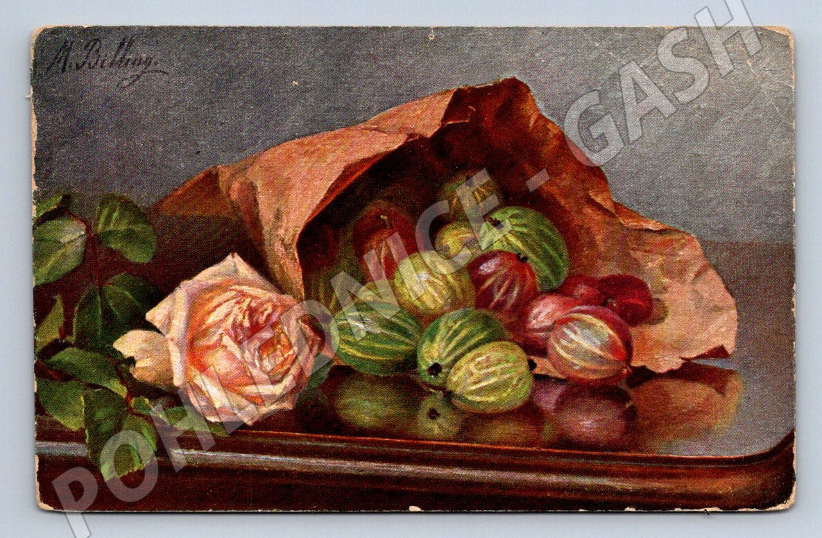 Postcard gooseberry and rose painting (M2526)