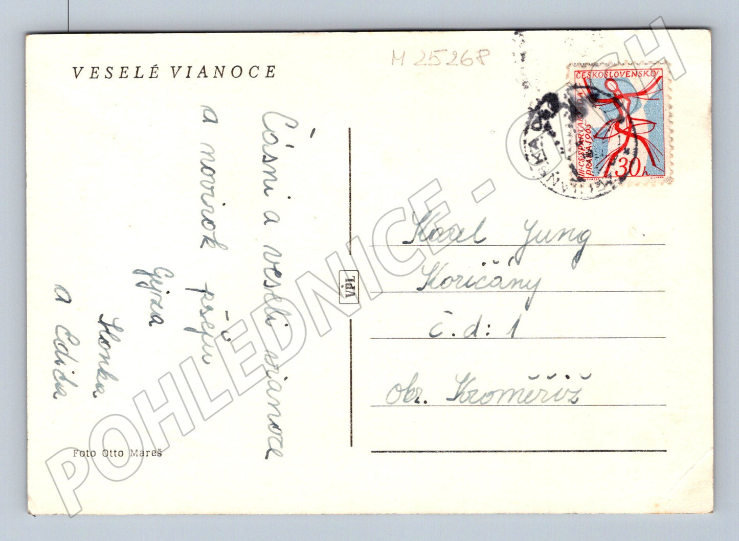 Pohlednice vánoční motiv svíčka a jablko 1965 (M25268)