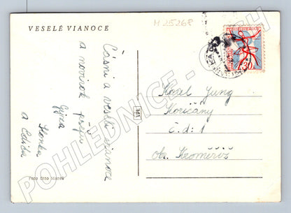 Pohlednice vánoční motiv svíčka a jablko 1965 (M25268)