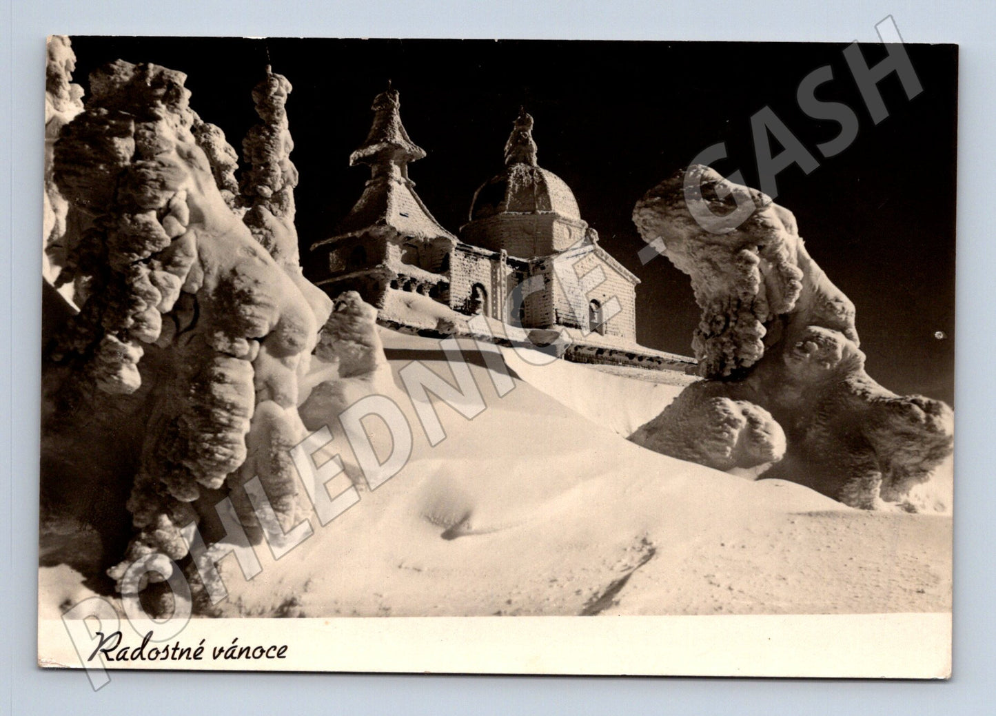 Pohlednice Radhošť kaple sníh 1956 (M25271)