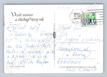 Pohlednice Vánoční kompozice s ptákem 1969 (M25274)