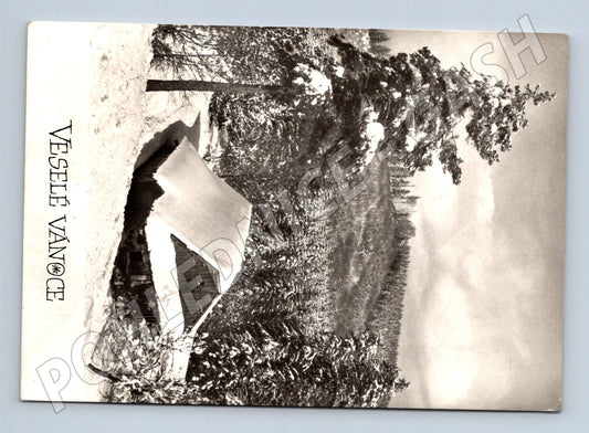 Pohlednice zimní krajina chalupa Veselé Vánoce 1947 (M25286)