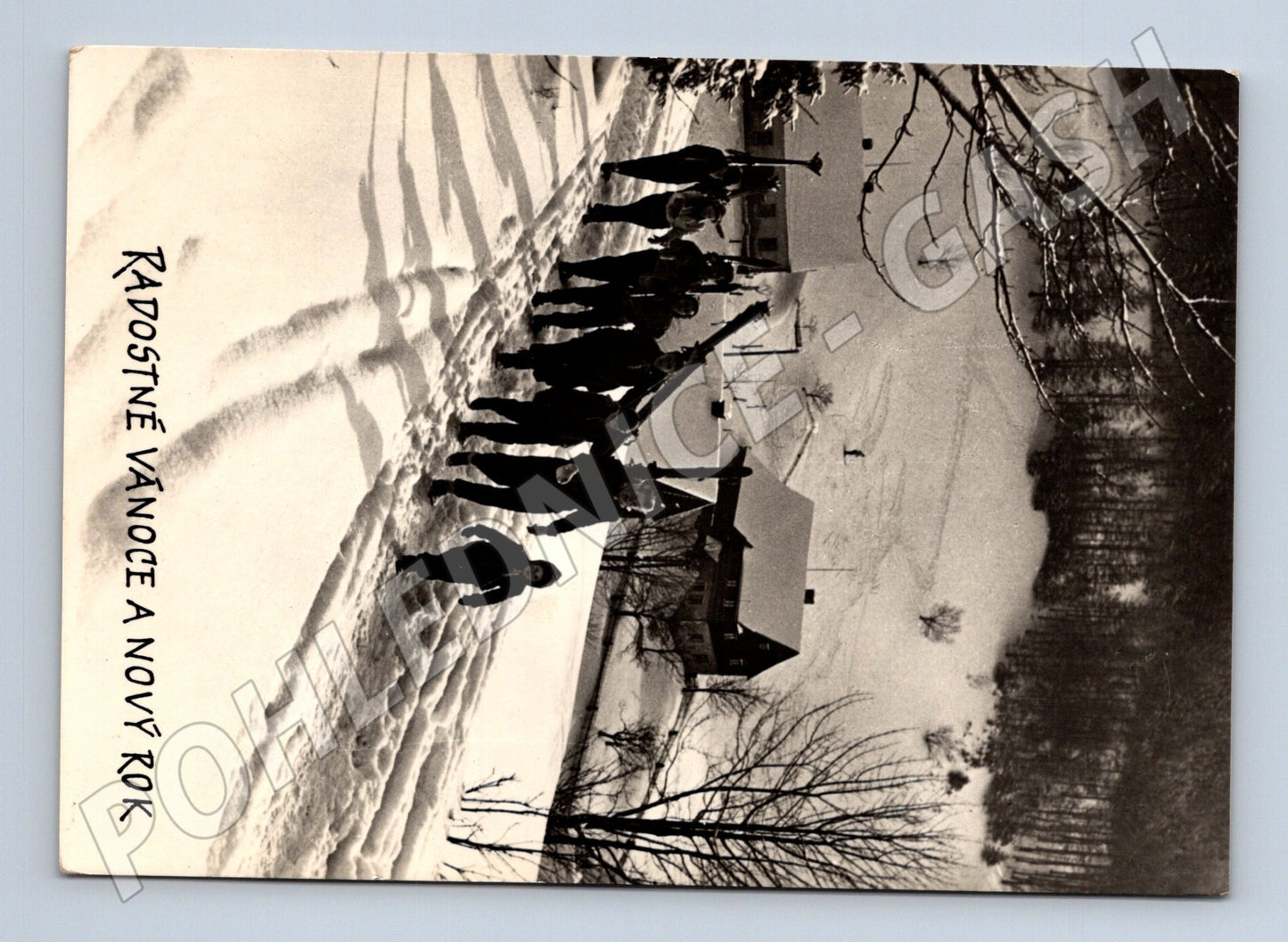 Pohlednice Vánoce a Nový Rok sníh 1955 (M25287)
