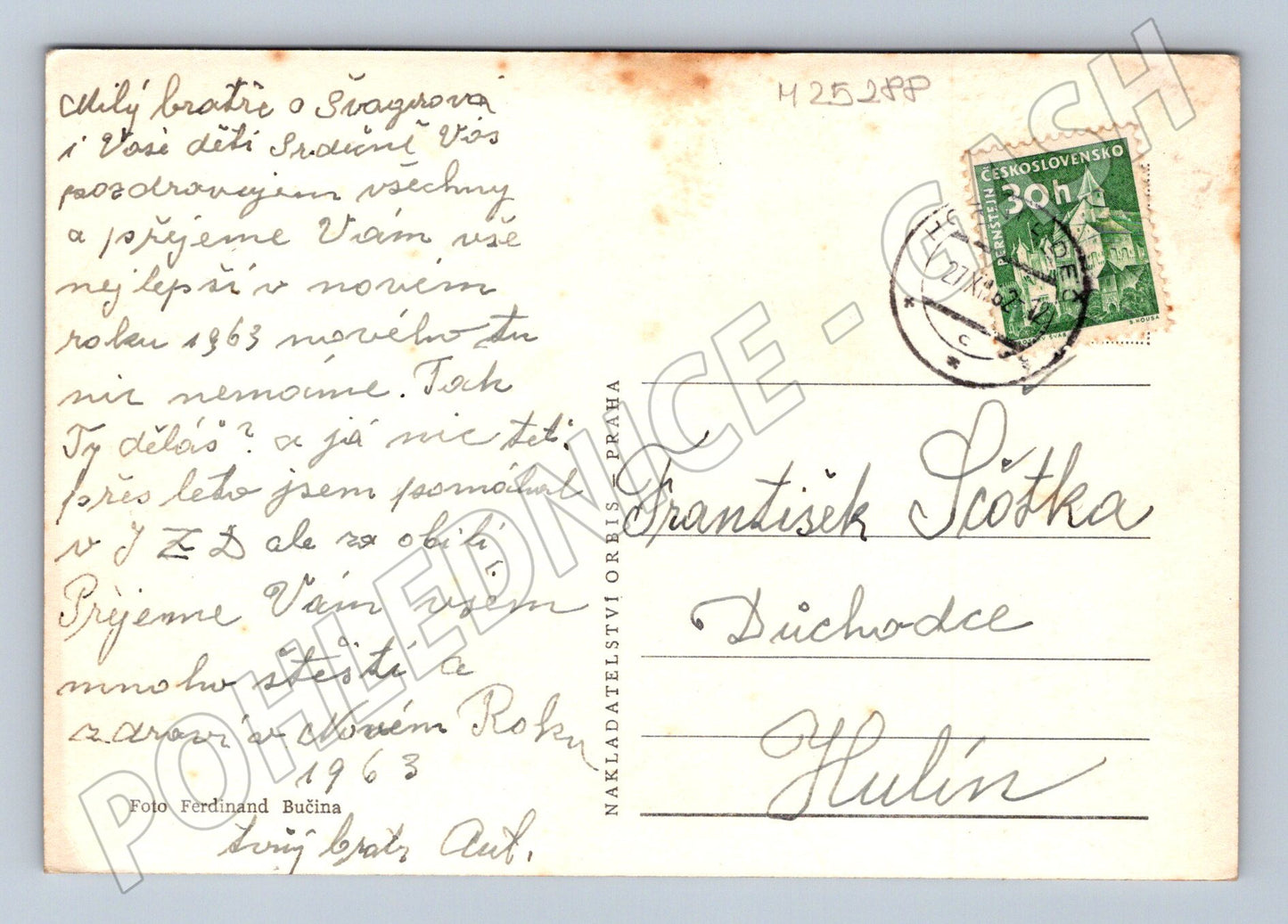 Pohlednice vánoční pozdrav svíčka námraza 1963 (M25288)