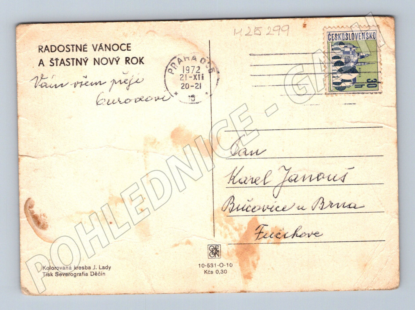 Pohlednice zimní scéna s vánočním stromkem 1972 (M25299)
