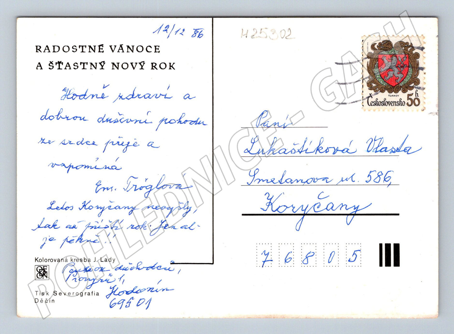 Pohlednice Josef Lada zimní vánoční motiv 1938 (M25302)