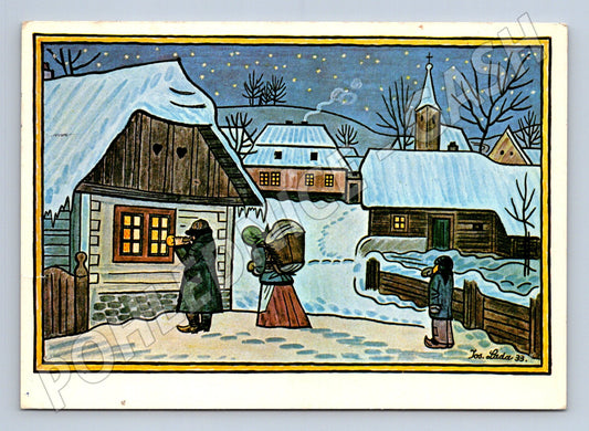 Pohlednice Josef Lada Zimní večer koledníci 1981 (M25307)