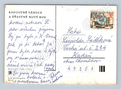 Pohlednice Josef Lada zimní krajina a srnka 1949 (M25318)