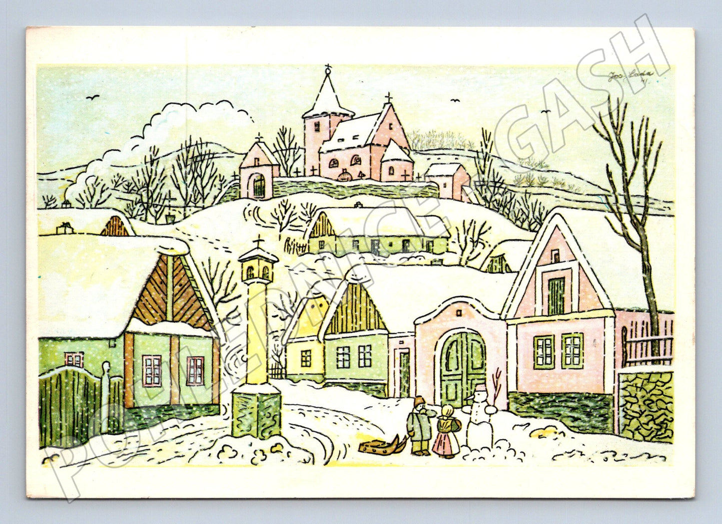 Pohlednice zimní vesnice J. Lady 1932 (M25328)