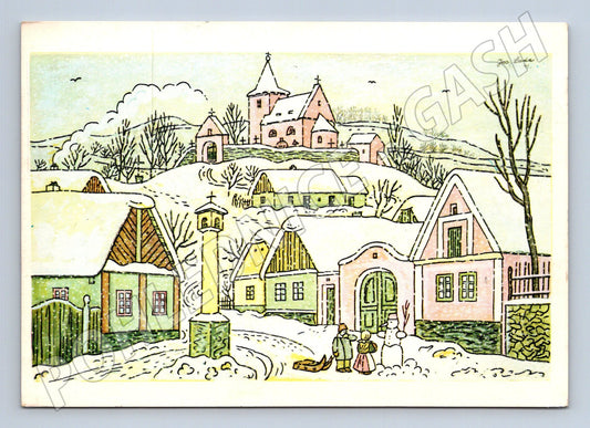 Pohlednice zimní vesnice J. Lady 1932 (M25328)