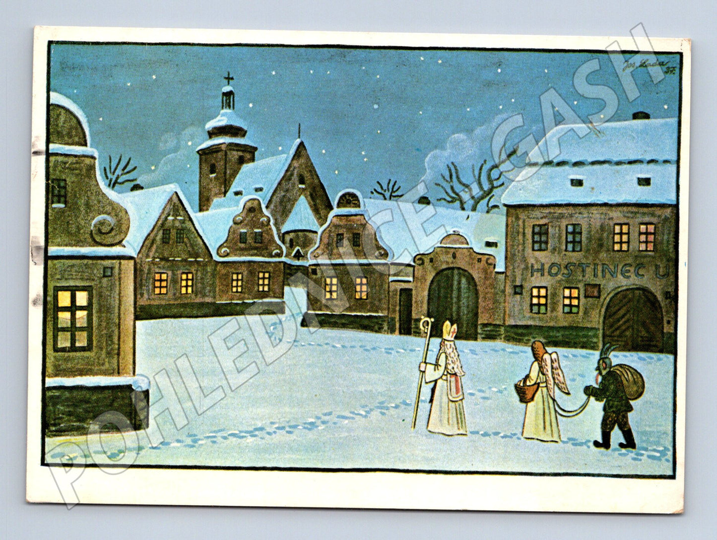 Pohlednice vánoční Mikuláš anděl čert 1976 (M25338)