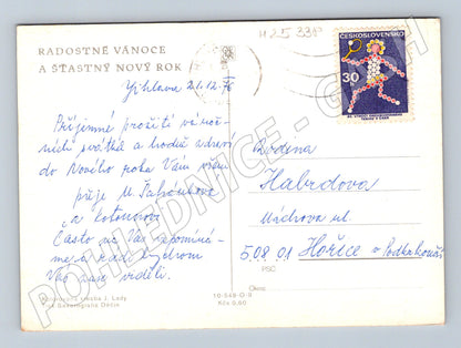Pohlednice vánoční Mikuláš anděl čert 1976 (M25338)