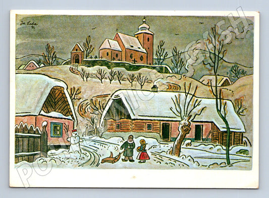 Pohlednice Josef Lada zimní krajina kostel 1969 (M25342)