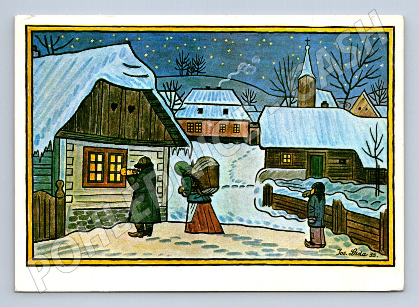 Pohlednice Josef Lada zimní scéna 1933 (M25343)