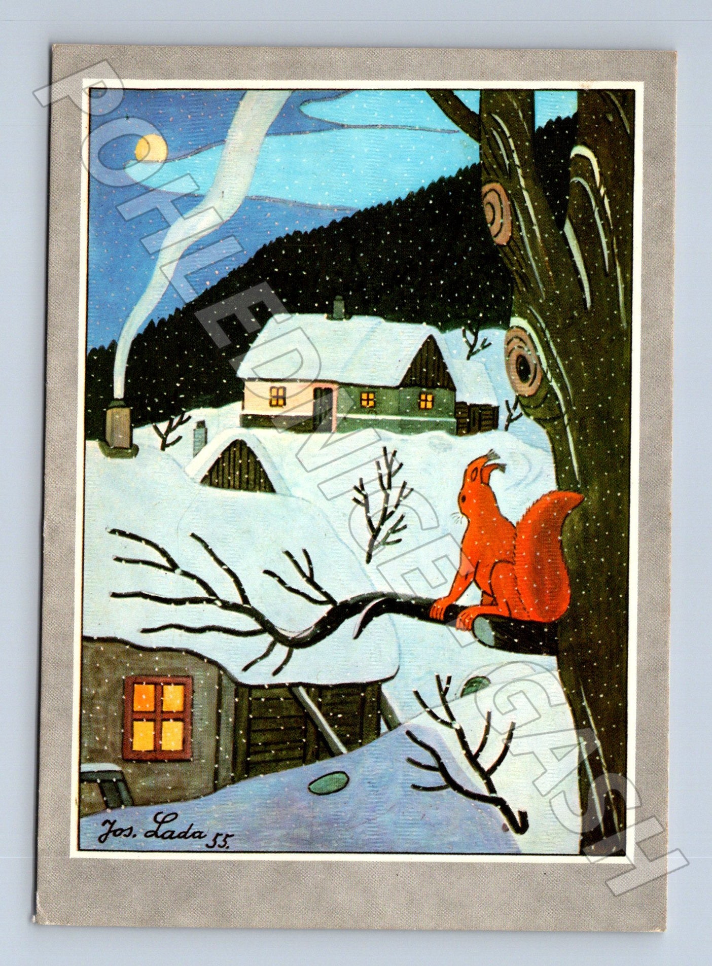 Pohlednice Josef Lada zimní motiv Vánoce 1953 (M25347)