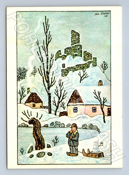 Pohlednice zimní motiv Josef Lada Vánoce Nový rok (M25348)