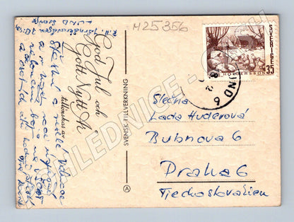 Pohlednice Švédsko vánoční Santa a koza s dárky (M25356)