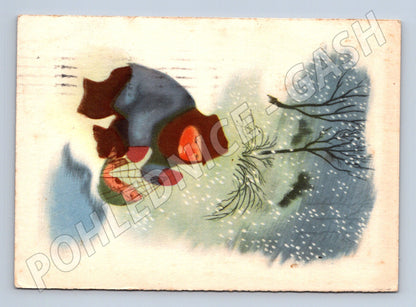Pohlednice Jiří Trnka zimní motiv Vánoce 1949 (M25360)