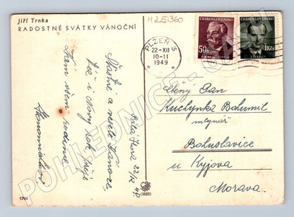 Pohlednice Jiří Trnka zimní motiv Vánoce 1949 (M25360)