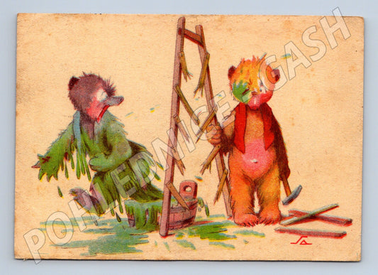 Pohlednice komický motiv malování medvědi 1940 (M25364)
