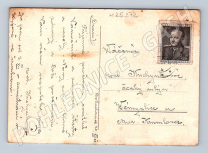 Pohlednice zimní krajina vesnice s kostelem 1951 (M25372)
