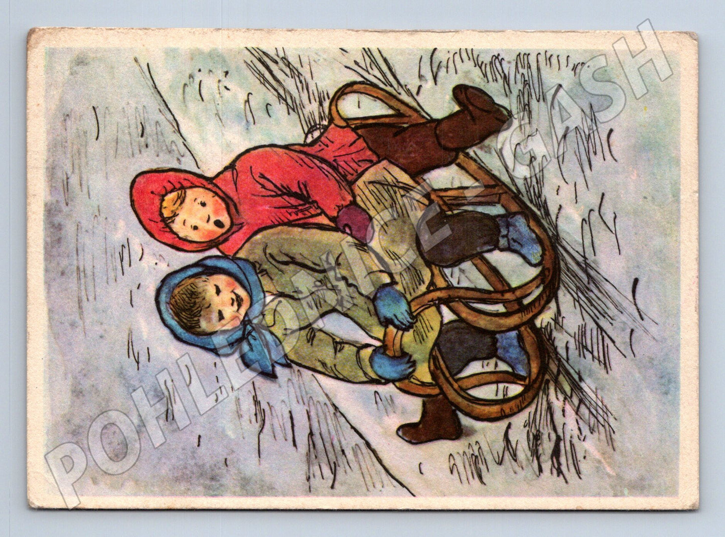 Pohlednice děti na sáňkách Vánoce 1968 (M25375)