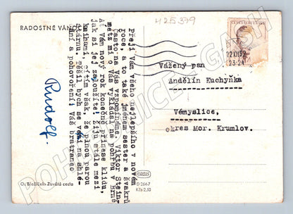 Pohlednice zimní krajina vesnice 1952 (M25379)