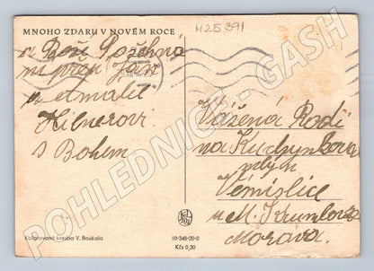 Pohlednice Novoroční pozdrav venkovská scéna V. Boukal (M25391)