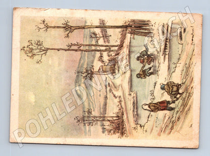 Pohlednice zimní scéna děti na saních 1935 (M25393)