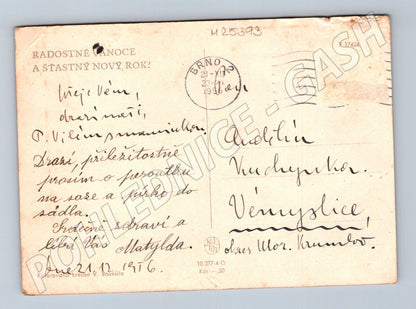 Pohlednice zimní scéna děti na saních 1935 (M25393)