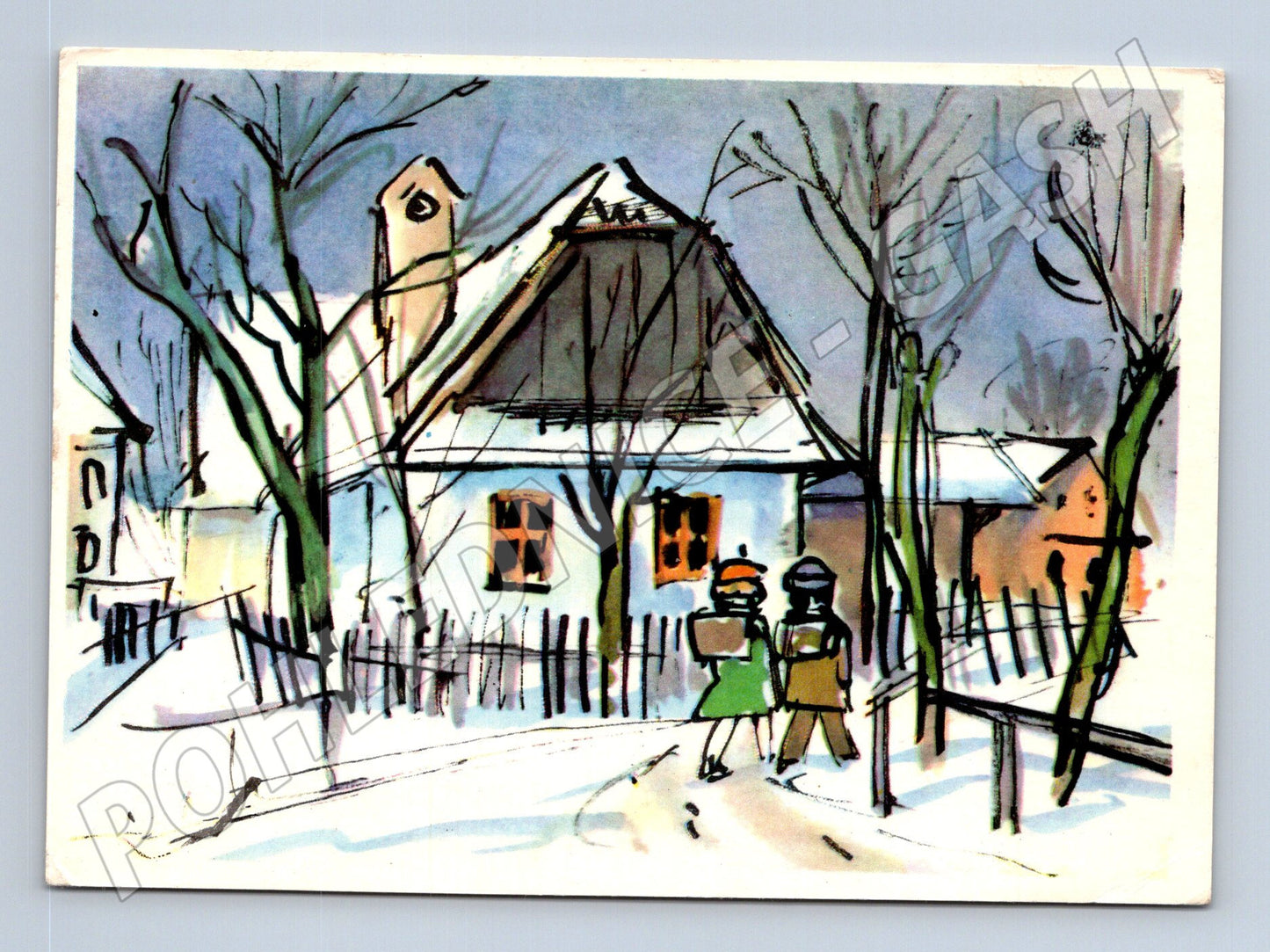 Pohlednice Vánoční zimní motiv dům 1965 (M25396)