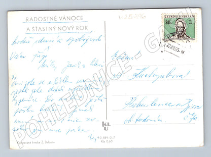 Pohlednice Vánoční zimní motiv dům 1965 (M25396)