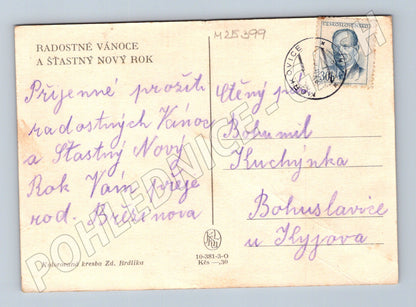 Pohlednice Vánoce děti v zimě kolem 1938 (M25399)