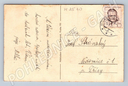 Postcard little girl with flowers greeting card (M2540)