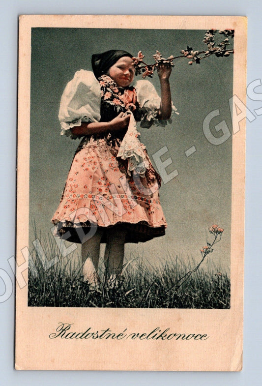 Pohlednice Bohuslavice u Kyjova dívka kroj Velikonoce 1910 (M25447)
