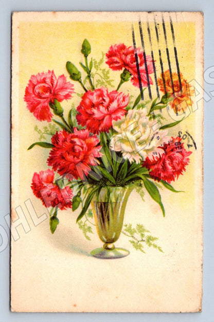Postcard carnations flower greeting card (M2545)